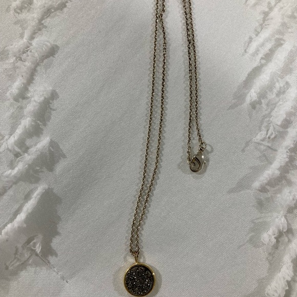 Druzy Charcoal Gray and Gold Necklace - Picture 14 of 15